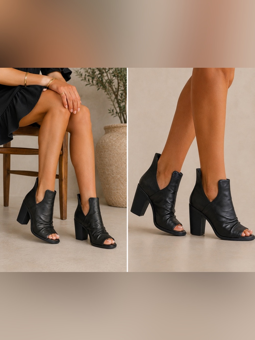 G.C. Shoes Black Open Toe Cutout Ankle Booties Block Heel Size 8 NWOB